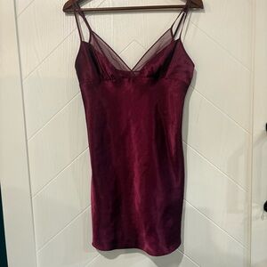 Vintage La‎ Senza Burgundy BabyDoll Satin Chemise Mini Slip Dress Small/ party